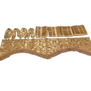 VTG Shavel Home 2 SETS Curtains 4 Panels Brown Luxury Damask + Valances Tiebacks